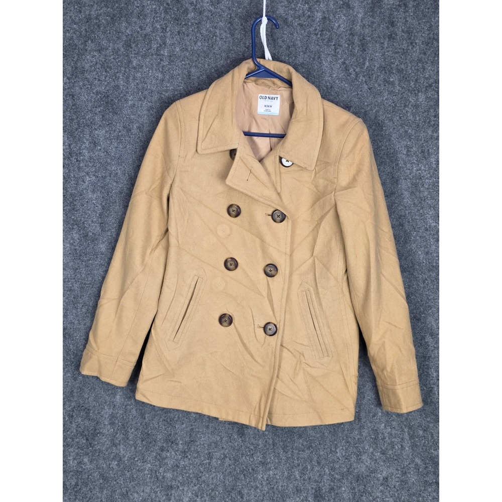 Old Navy Womens Pea Coat Jacket Medium Tan Double Breasted Classic Warm‎ Stylish